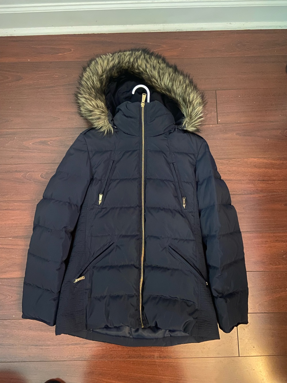 Michael Kors Navy Quilted Puffer Jacket with Gold Hardware